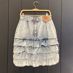 Paris Express Denim Ruffle front high waisted skirt